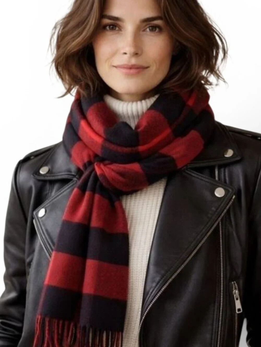 Vintage Christian Dior Lambswool Checked Scarf Red Black Plaid Great Britain